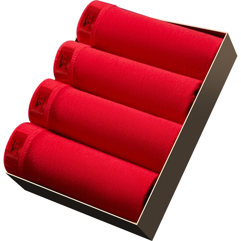 七匹狼 | [纯棉]4条装内衣男式短裤纯棉男士鸿运本命年大红色平角内裤男