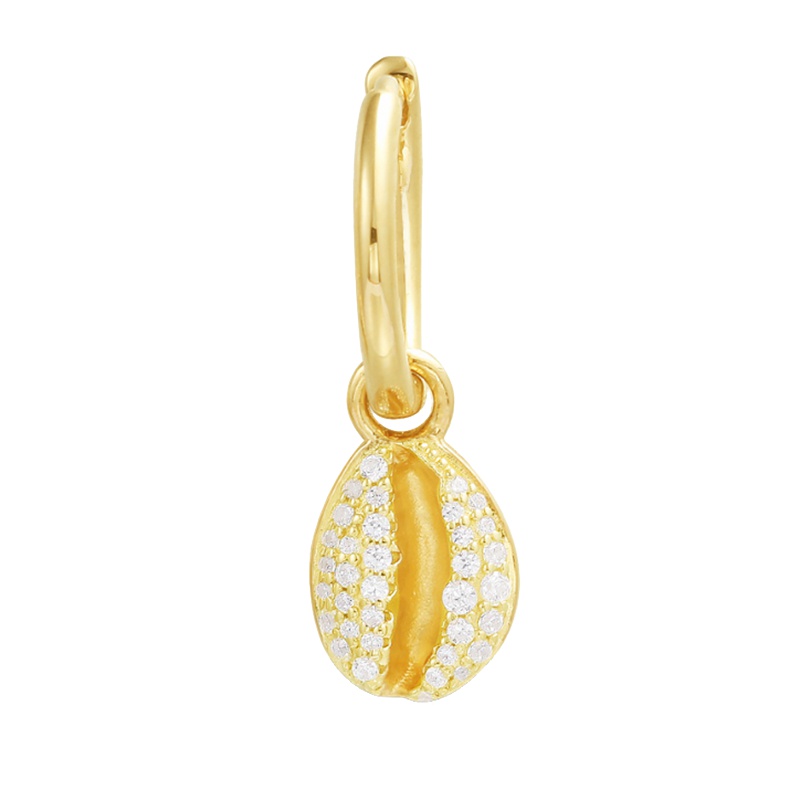 apm MONACO单只金黄色小贝壳耳环925银耳饰时尚个性镶晶钻垂坠女士首饰AE11661OXY