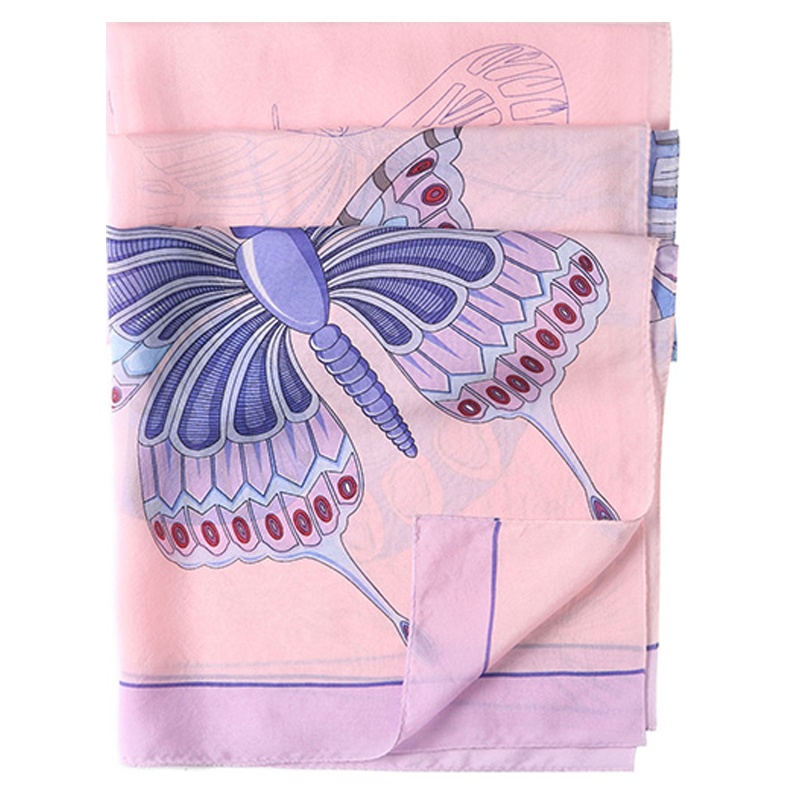 万事利春夏女士桑蚕丝时尚百搭长款围巾真丝丝巾披肩长巾-蝴蝶梦