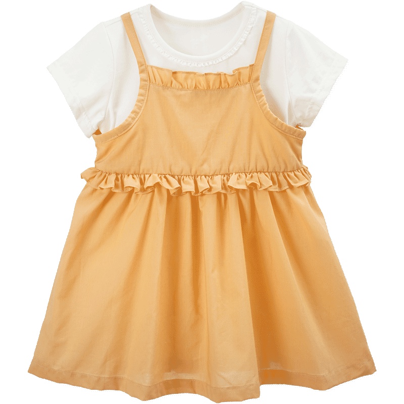 女童纯色圆领短袖吊带裙两件套