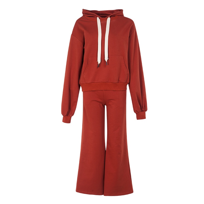 晚白 新品套装纯色简约连帽领宽松卫衣T恤休闲裤两件套女