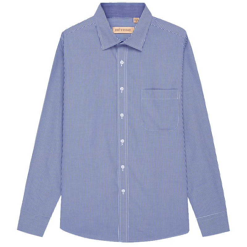 红豆旗下高端品牌轩帝尼(HETINNE)男装2019秋季新款男士长袖衬衫全棉格子DP免烫商务长袖衬衫