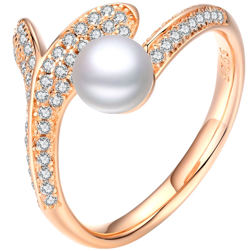 佰色传情人鱼泡沫戒指女925纯银网红开口简约淡水珍珠气质