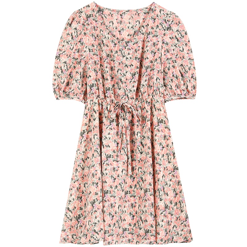 【新款】妖精的口袋雪纺碎花连衣裙女2020夏季v领显瘦仙女a字裙子