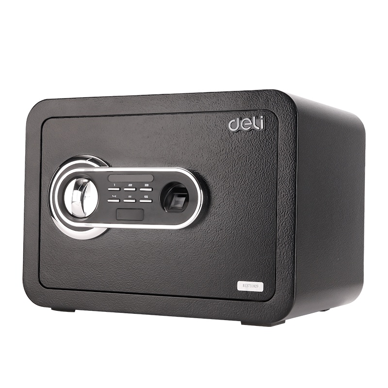 得力(deli)33473保管箱高25CM小型办公家用保险箱保险柜 指纹密码双保险保管箱 黑色2019新款