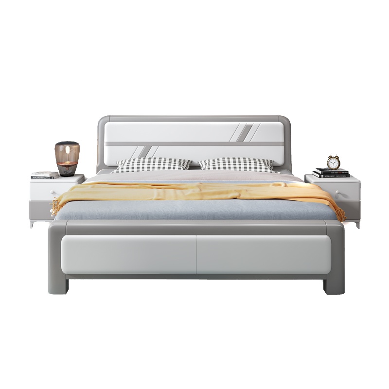 一米色彩 床 白色实木床1.8米双人床主卧婚床现代简约1.5单人床原木小户型储物高箱床 卧室家具