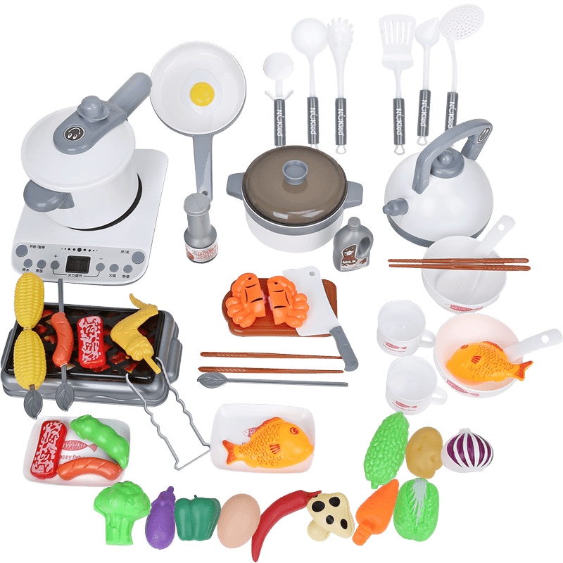 纽奇(Nukied)儿童过家家玩具厨房做饭切切乐男女孩早教益智玩具 烹饪烧烤52件套[锅具+烤炉+切切乐]