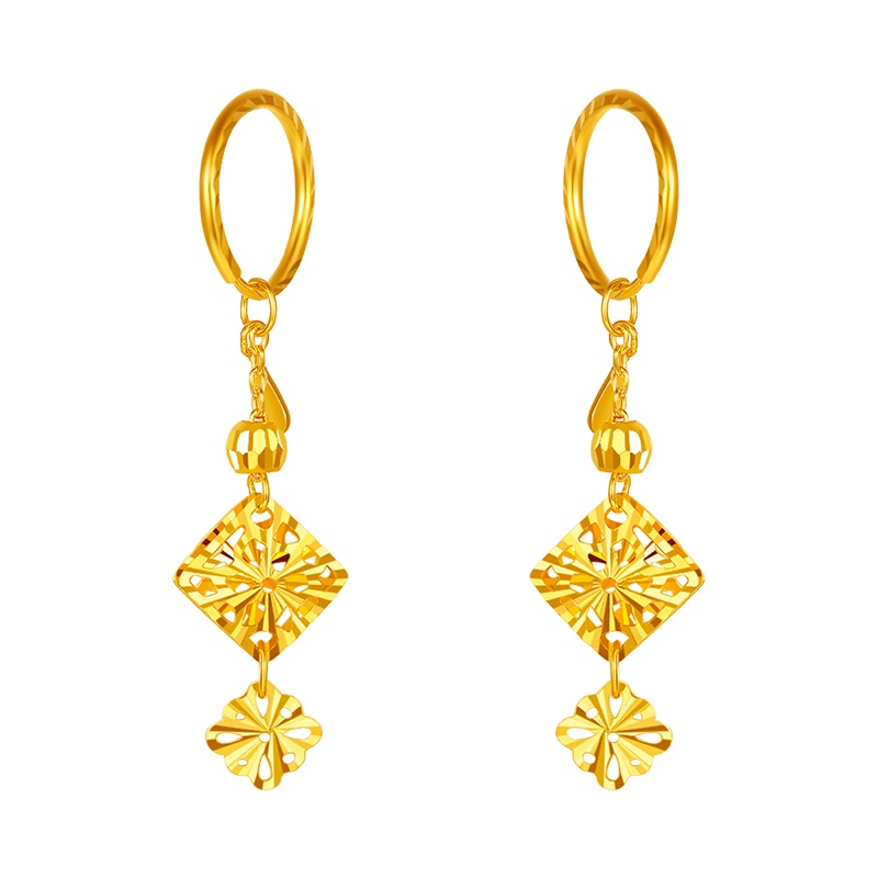 梦金园 黄金耳饰 时尚镂空几何足金999耳环 女士计价 黄金饰品首饰