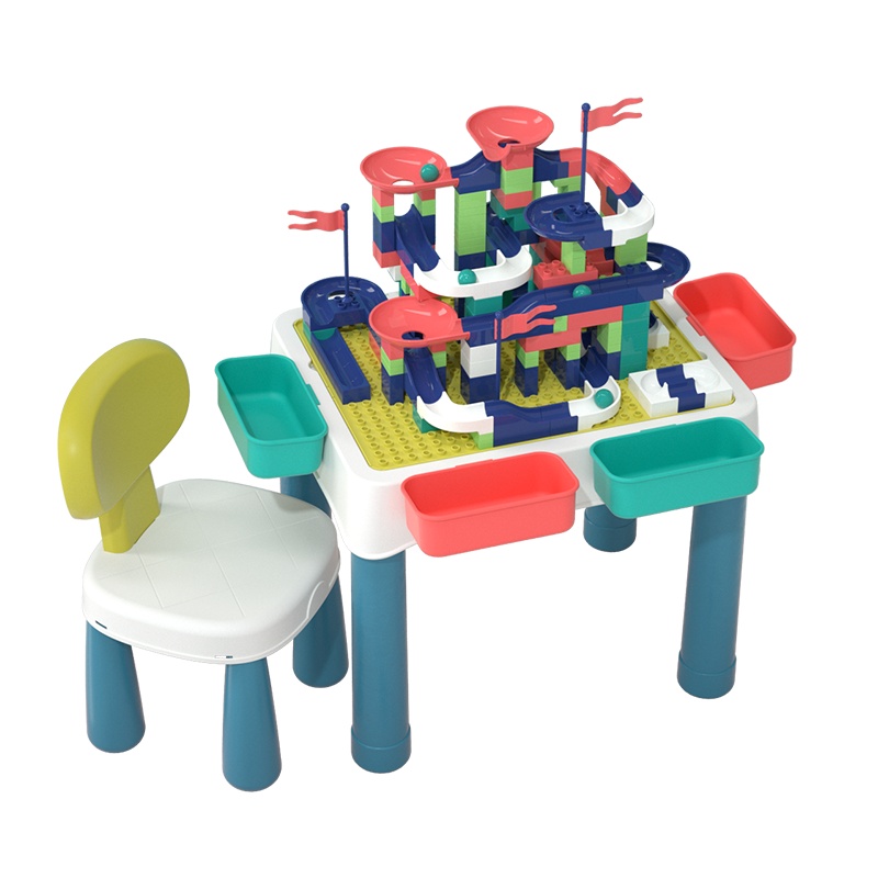 贝恩施儿童多功能积木桌 宝宝大颗粒积木拼装益智玩具男女孩3-6岁 LQ6012含[1桌1椅]100颗蘑菇钉178颗大积木