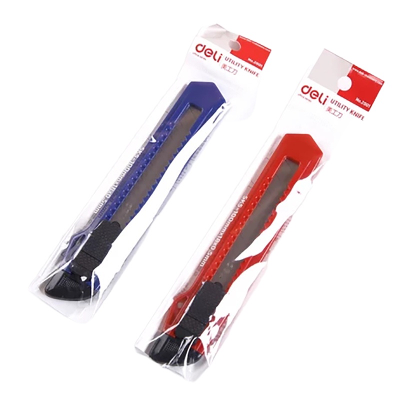 得力大号塑料壳裁纸美工刀(0.5*18*100mm/混色/有挂绳孔) 2001(3把装)