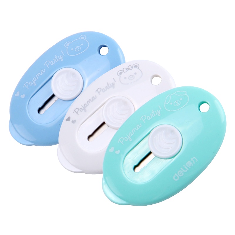 得力(deli)2087迷你小号美工刀卡通图案随身便携开箱刀旅行学生用拆快递多用途开包裹刀片拆箱工具5把颜色随机