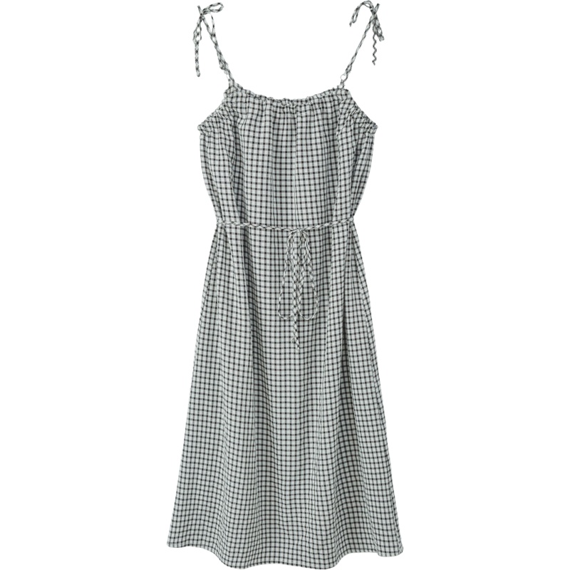 OtherMix格子初恋感吊带连衣裙女2021年早秋新款宽松无袖中长裙子