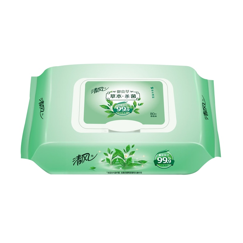 清风 湿巾 御本草系列 杀菌率高达99.9%盖装 80片4包 湿纸巾