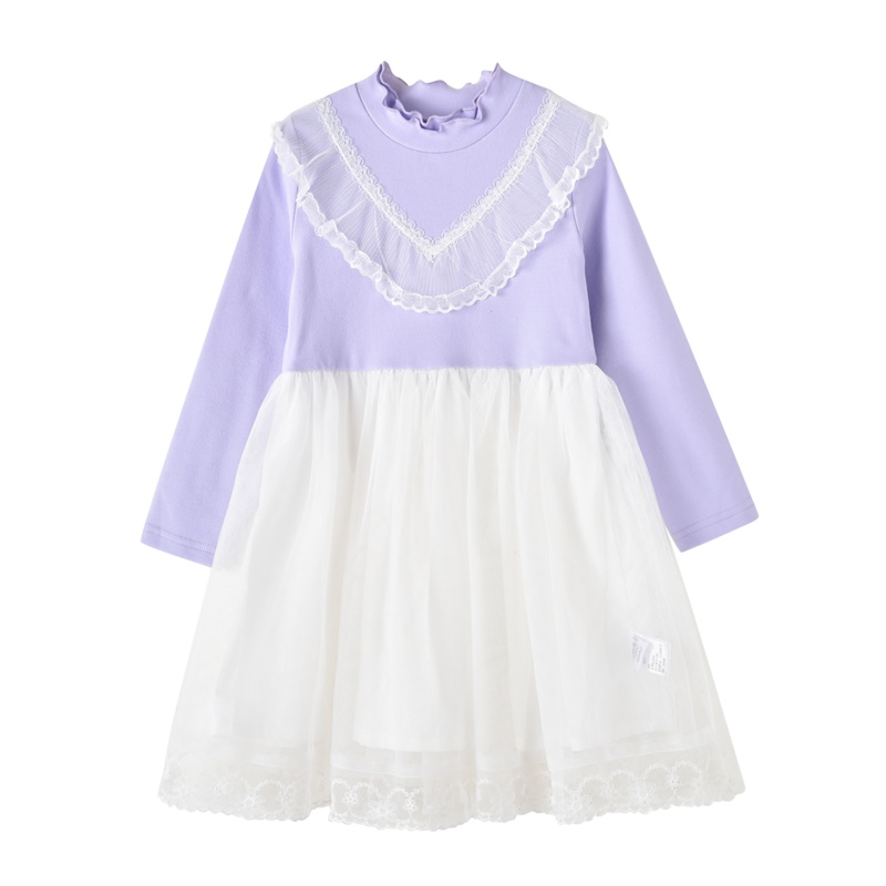 铅笔俱乐部童装2020秋季小童花边领长袖连衣裙女童网纱拼接裙子