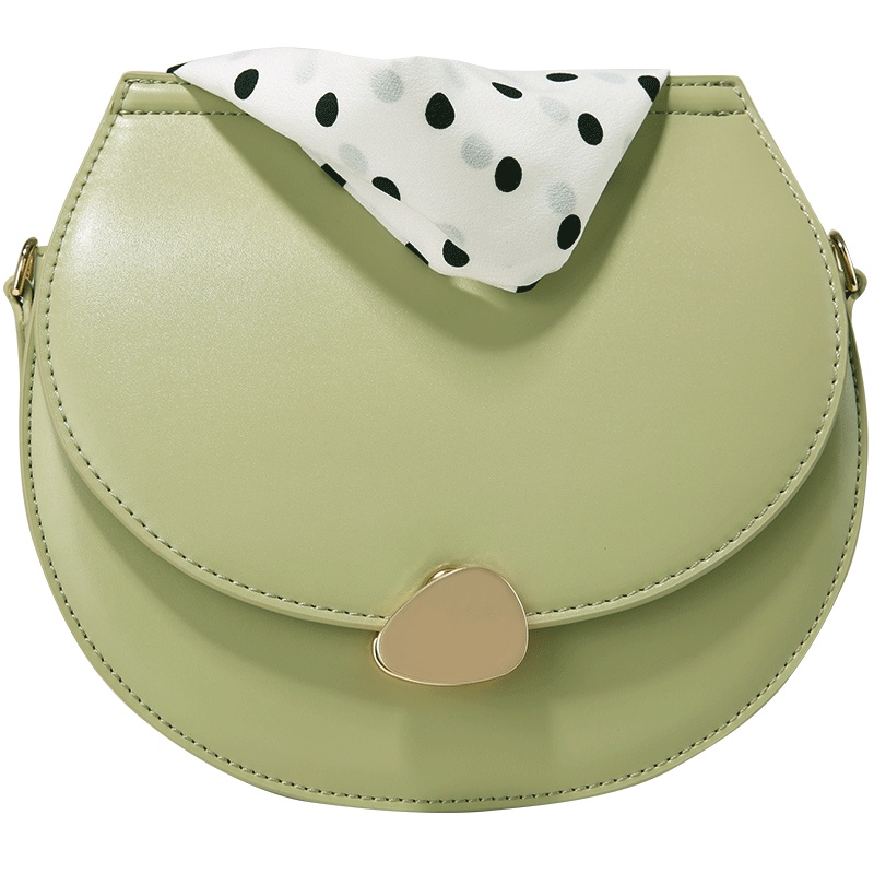 2019夏季牛油果绿小清新丝巾马鞍包简约百搭链条包包女单肩斜挎包