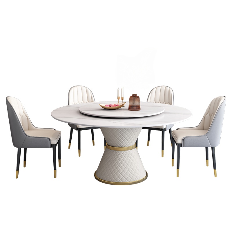 忆斧至家 现代餐桌可伸缩白色桌椅组合大理石小户型