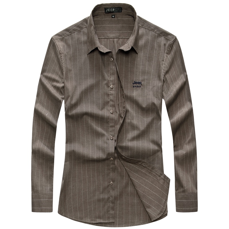 JEEP/吉普长袖衬衫男修身纯色衬衣男装2019秋冬季新款男士条纹百搭寸衫A245