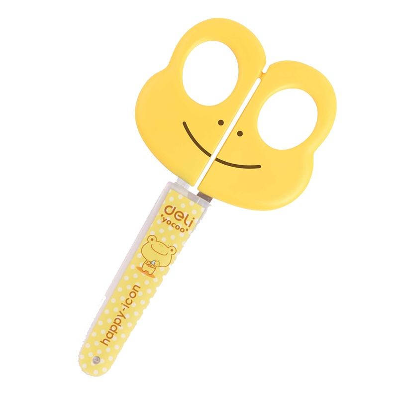 得力(deli)6031儿童安全剪刀小剪刀圆头小号带保护套可爱卡通剪纸手工刀学生文具幼儿园宝宝迷你圆头剪纸