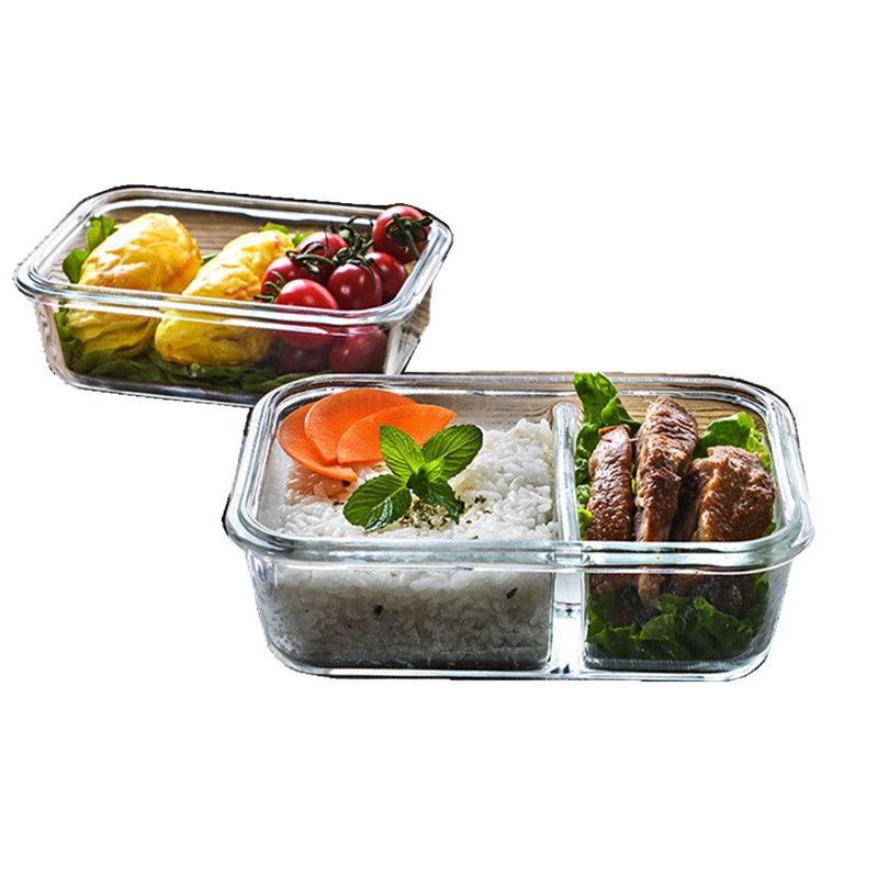 惠洁(huijie)玻璃保鲜盒饭盒1000ML玻璃内分格长方形保鲜饭盒PY-1997