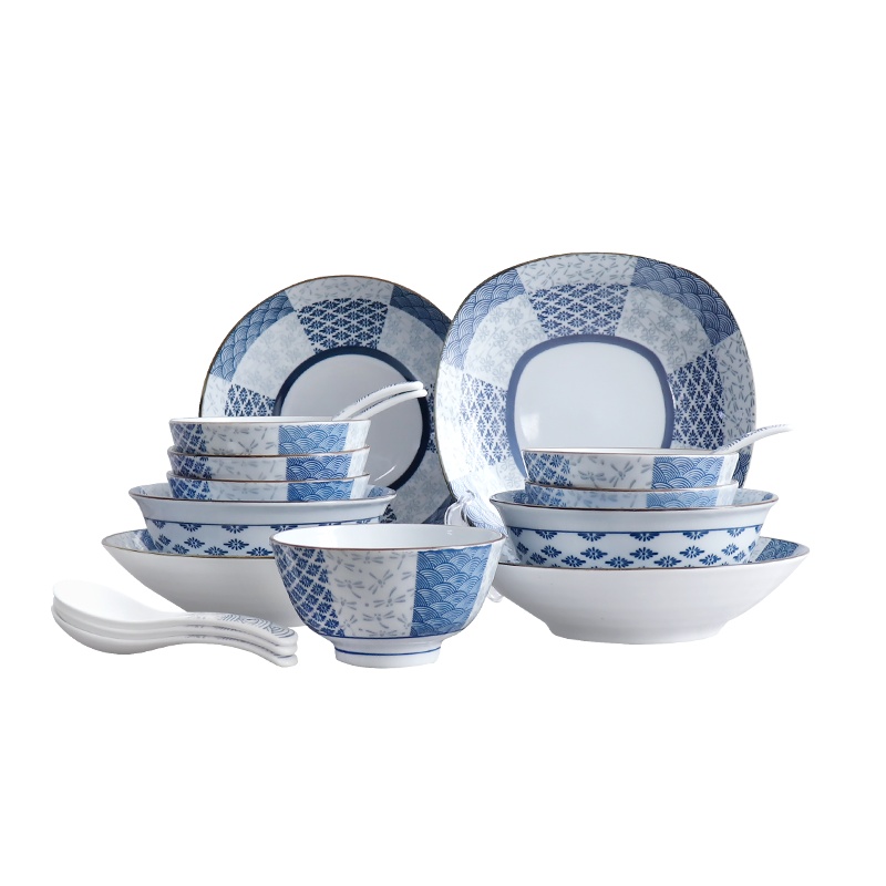 贝瑟斯 陶瓷碗汤碗饭碗日式礼盒餐具套装碗盘勺18头套装