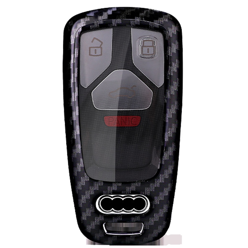 富屯 奥迪A4L钥匙包 18新款A4L钥匙套A5Q7包A6Q5L扣TTS碳纤纹全包壳 黑红套装