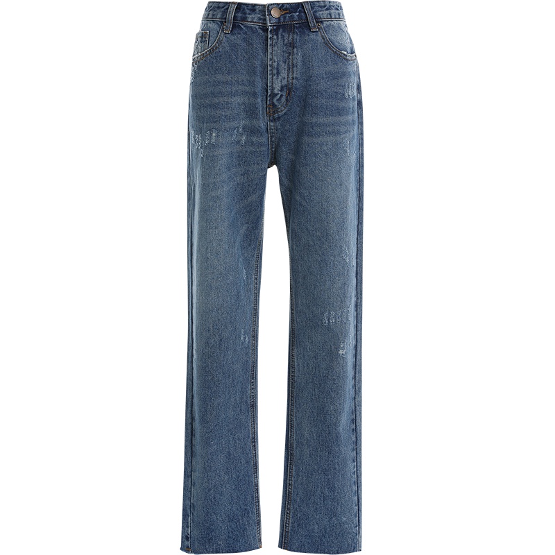 欧昵雪高腰直筒显瘦九分牛仔裤女宽松纯棉萝卜烟管裤