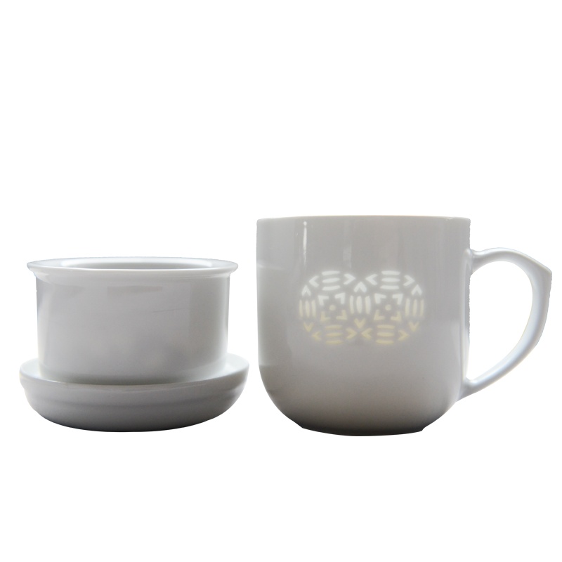 景德镇古镇陶瓷茶杯套装玲珑瓷带盖过滤杯定制陶瓷杯办公室马克杯中号过滤杯双钱