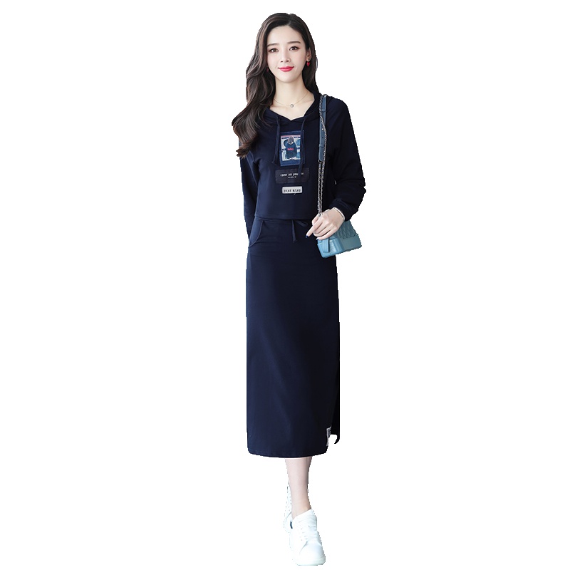 丝柏舍秋装2019款女连帽长袖卫衣搭中长开叉半身裙套装S93R4958N