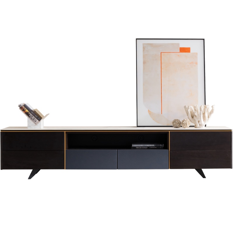 轻奢进口岩板大理石电视柜2.2米意式极简带抽屉实木现代储物矮柜