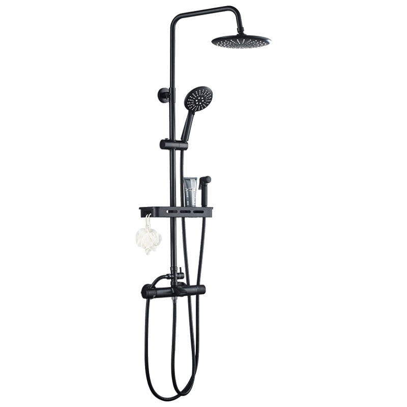 淋浴花洒套装全铜浴室恒温淋浴器沐浴卫生间淋雨黑色卫浴莲蓬喷头安心抵