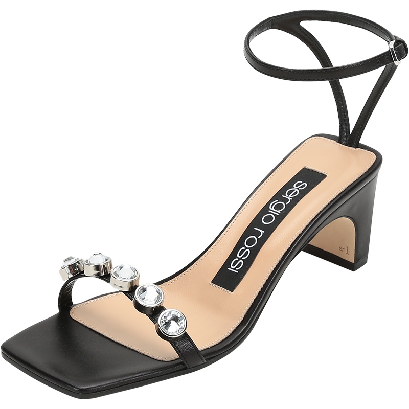 Sergio Rossi 塞乔罗西 女士SR1系列羊皮革方头一字带高跟凉鞋 A81090 MFN341