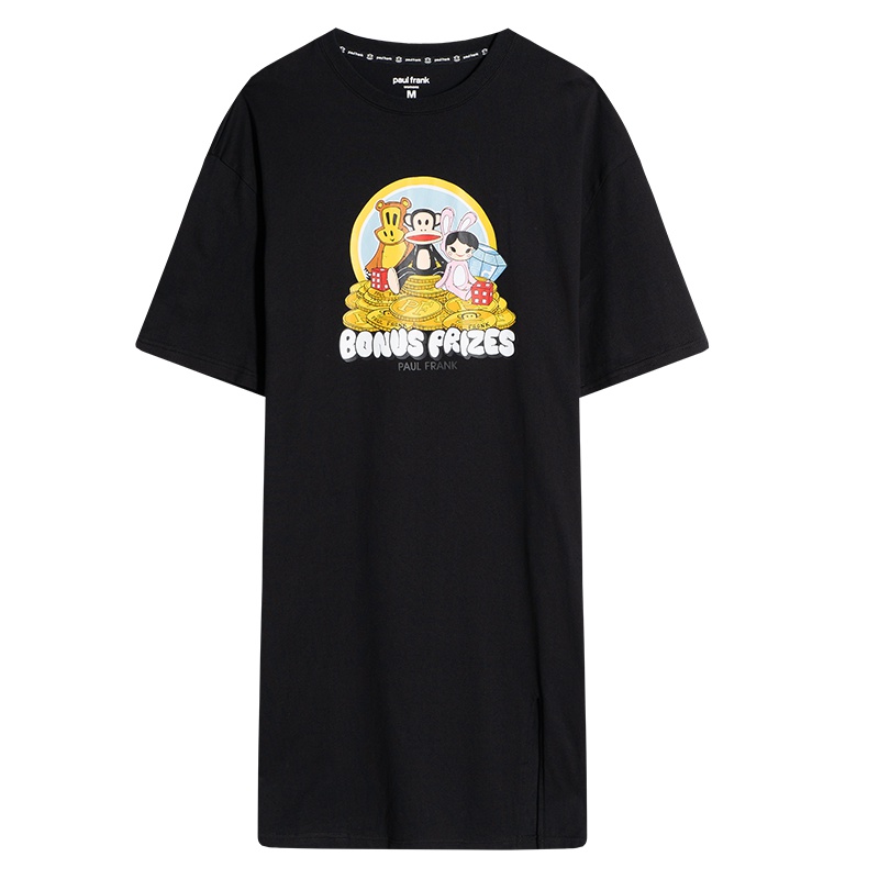 Paul Frank/大嘴猴2019夏季新款短袖T恤女长款潮流动物印花连衣裙