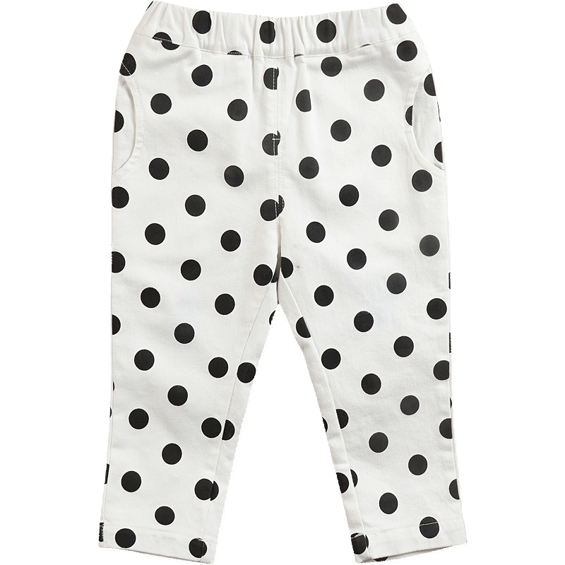 春装婴姿坊品牌童装男童女童梳织布休闲舒适透气哈伦百搭斑点长裤