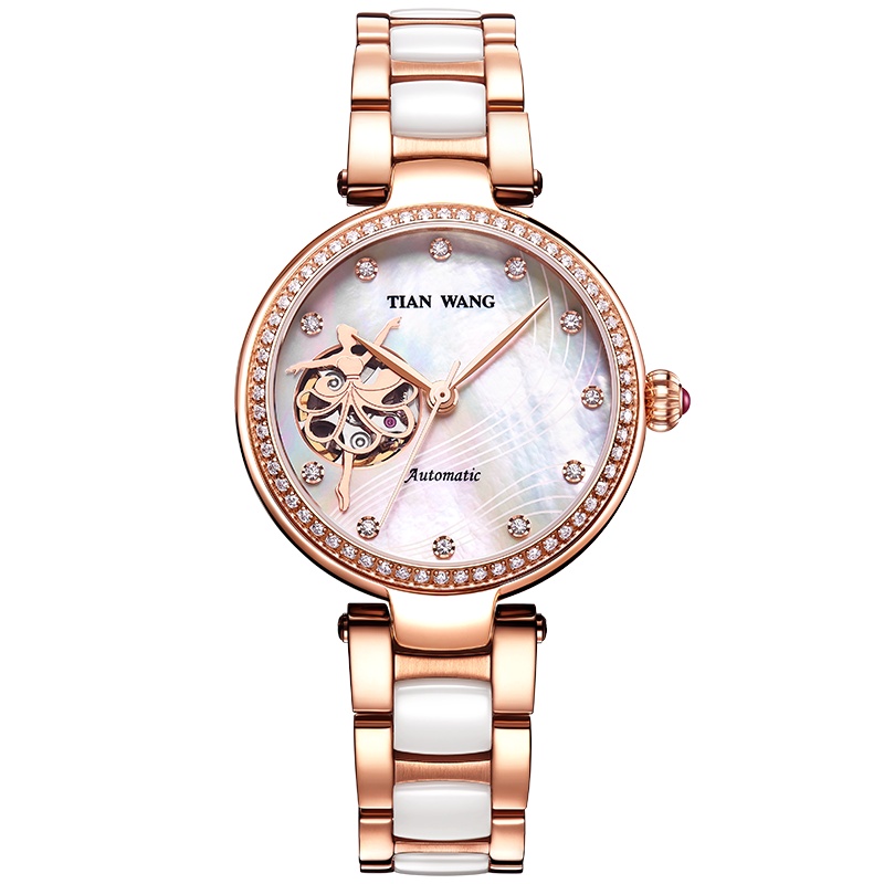 天王表(TIANWANG)手表 MS系列永生花礼盒套装女表陶瓷带机械女士手表LS51043
