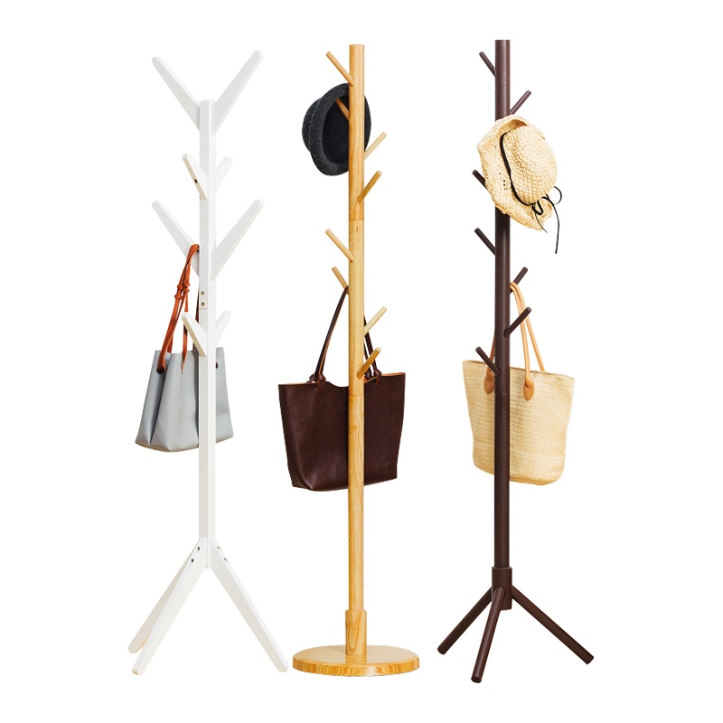 鑫虎威 挂衣架落地简易衣帽架实木卧室办公室简约衣服架创意衣架(白色/原木色/深咖色,颜色备注)