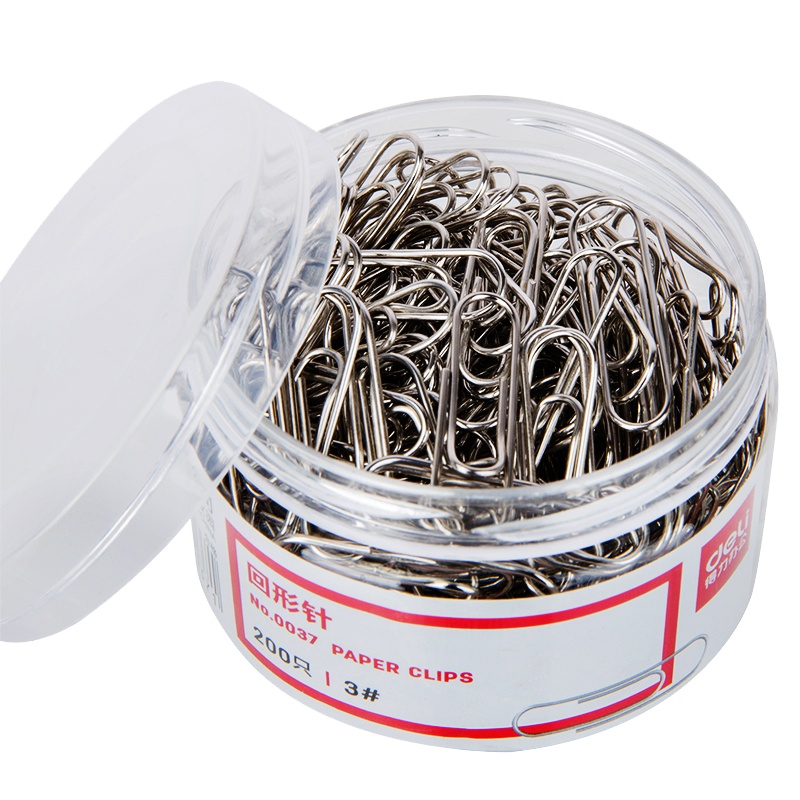 得力回形针办公用品曲别针回行型针装订文具镀镍防锈彩色加厚桶装批发29mm0037T