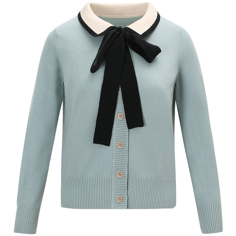 帝紫规淑女减龄毛织衬衫 2019秋冬新款女装单排扣百搭毛衣女针织衫