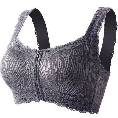 俞兆林前扣拉链无钢圈文胸大码蕾丝花纹胸罩全罩杯防下垂拉丝聚拢内衣女