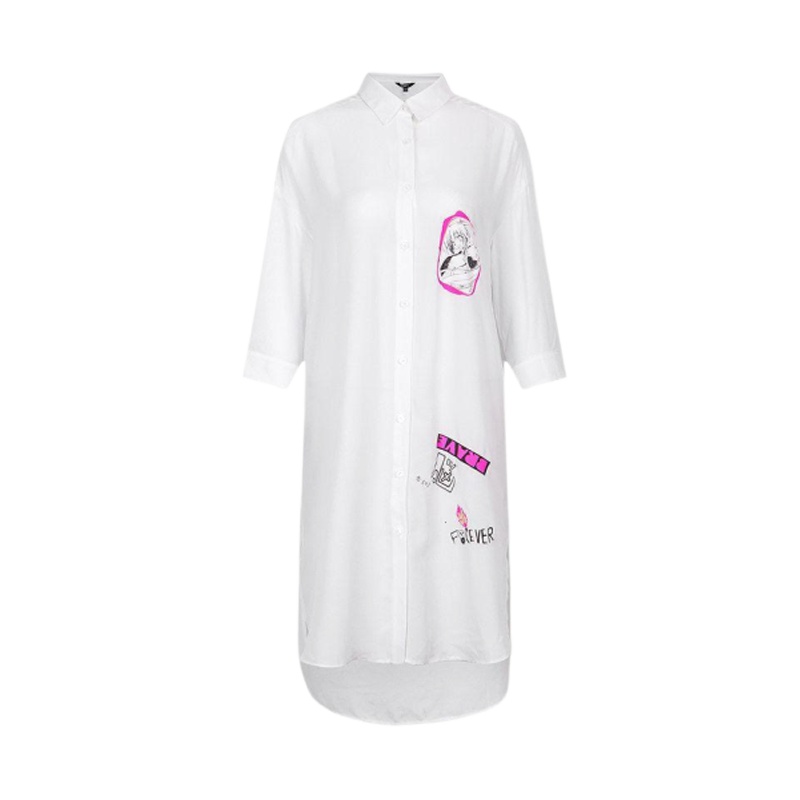 拉夏贝尔Candie’s夏季新款原宿印花中长款雪纺开衫白衬衫女30072261