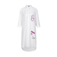 拉夏贝尔Candie’s夏季新款原宿印花中长款雪纺开衫白衬衫女30072261