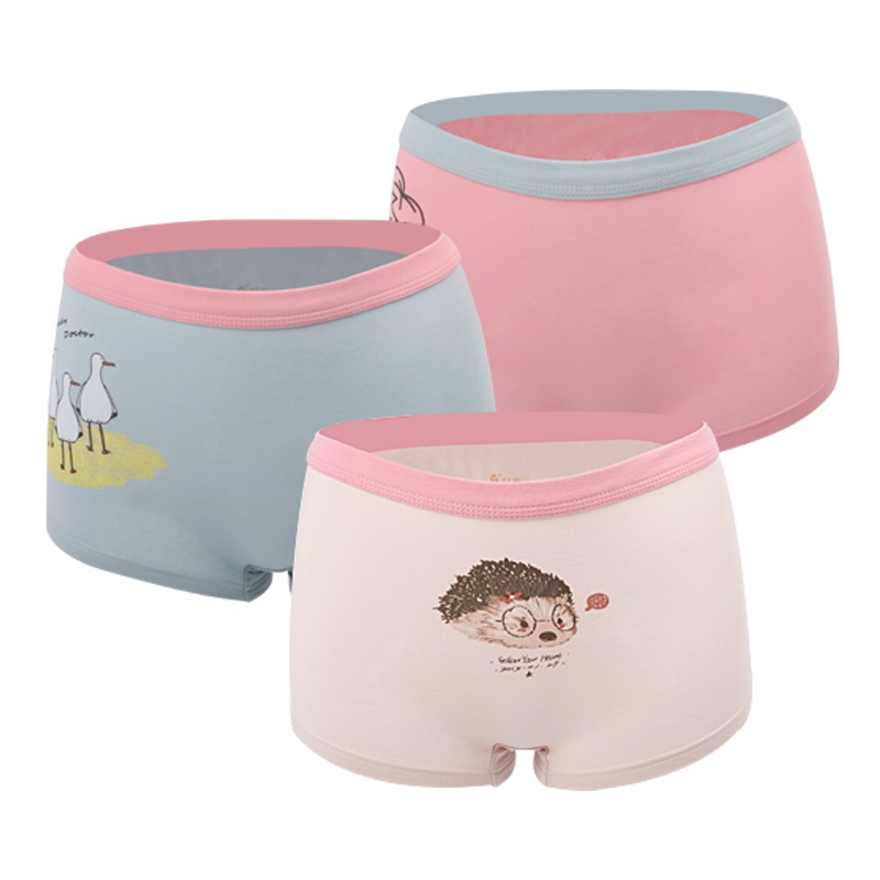 红豆(HODO)中大童儿童内裤2019年夏季女童A类宝宝其他内裤棉四季居家平角短裤3条装