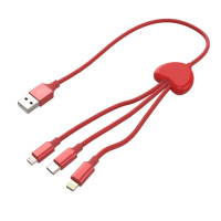 乐默 LCB-196 心形充电线一拖三适用MicroUSB/Lightning/Type-C 红色 1米 (单位:件)