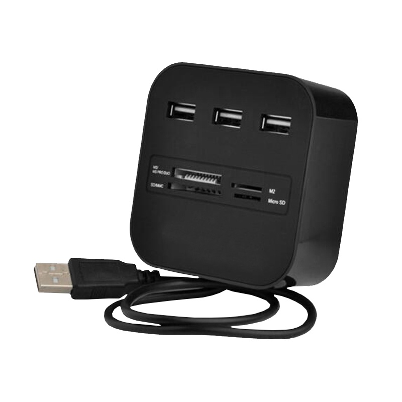 酷比客(L-CUBIC) LCHC01BK 3口USB2.0集线器带读卡器HUB扩展坞 黑色