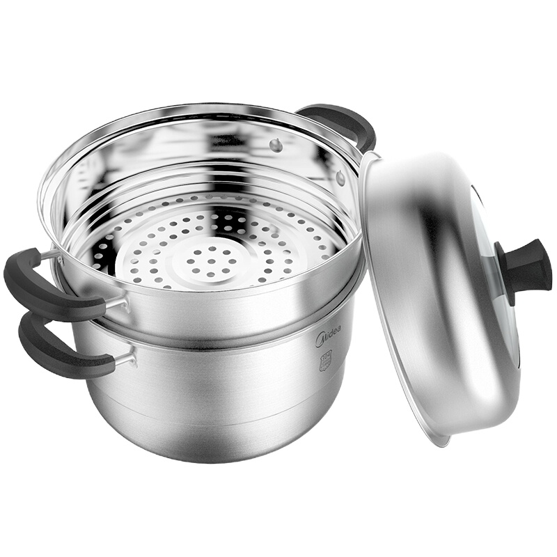 美的(Midea)304不锈钢三层复底蒸锅 28CM带蒸笼燃气电磁炉通用锅具 蒸锅ZG28G05