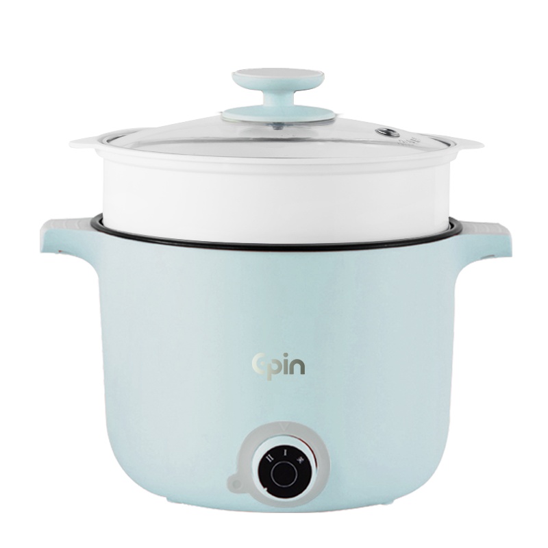 苏宁宜品电煮锅多功能一体家用电火锅电炒锅小型迷你宿舍学生锅寝室蒸煮面小电锅电热锅天空蓝带蒸笼