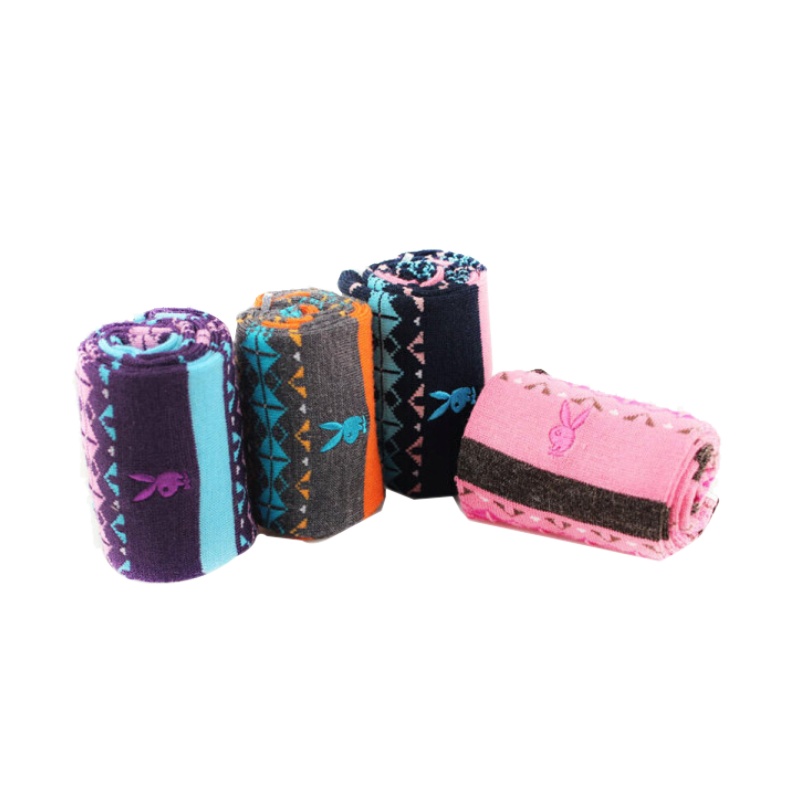 花花公子女袜羊毛袜女加厚中筒弹力保暖袜时尚百搭潮流混色女袜 礼盒装2703