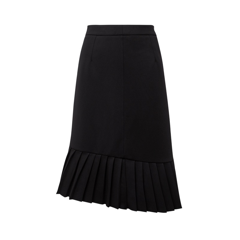 晩白 新品职业修身纯色高腰中长款包臀不规则百褶半身裙女