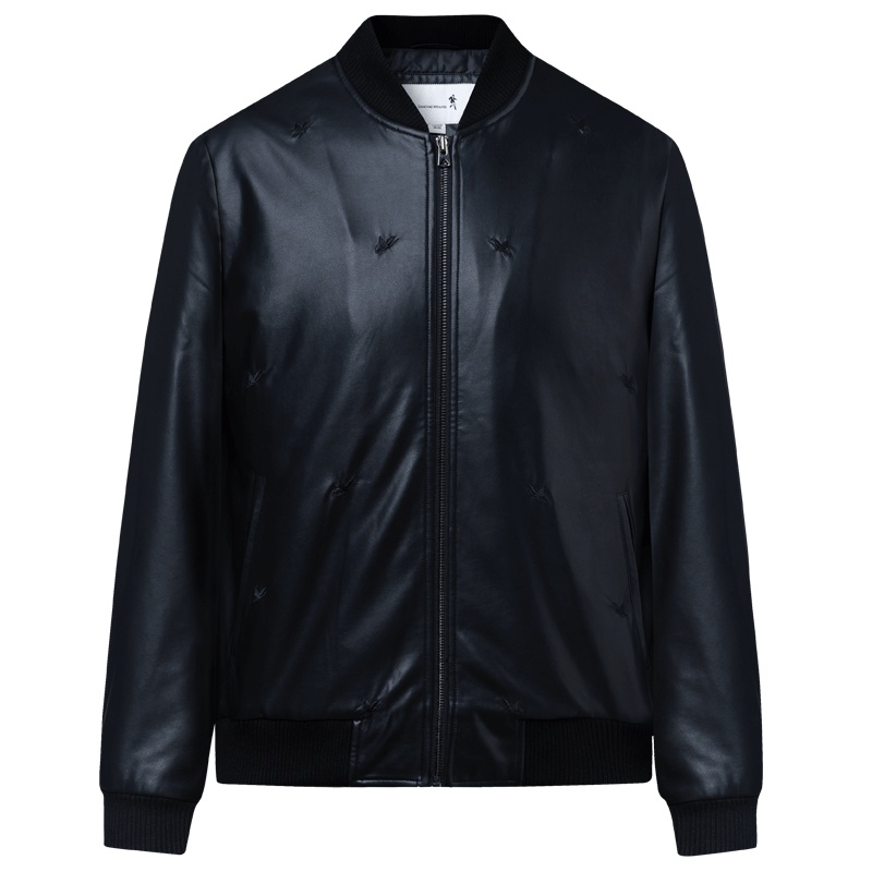 与狼共舞夹克男2019秋季新款棒球服皮衣男装修身时尚韩版男士外套