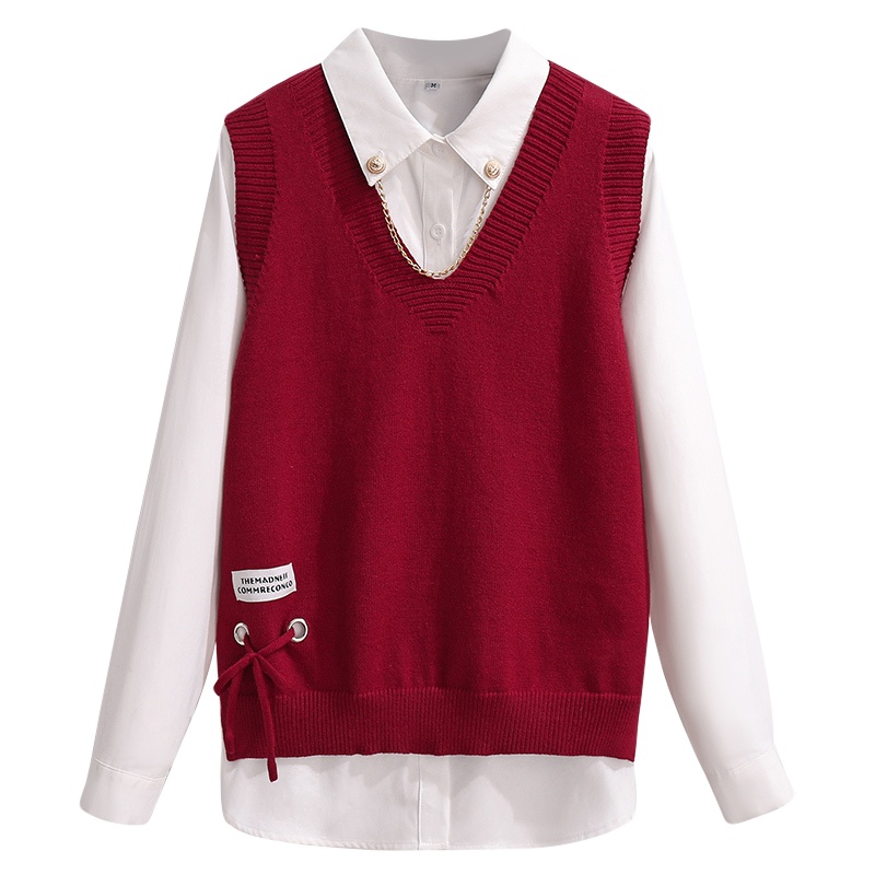 晗亦然春季上衣两件套早春女装2021年新款洋气减龄春装马甲衬衫春秋衬衣1957