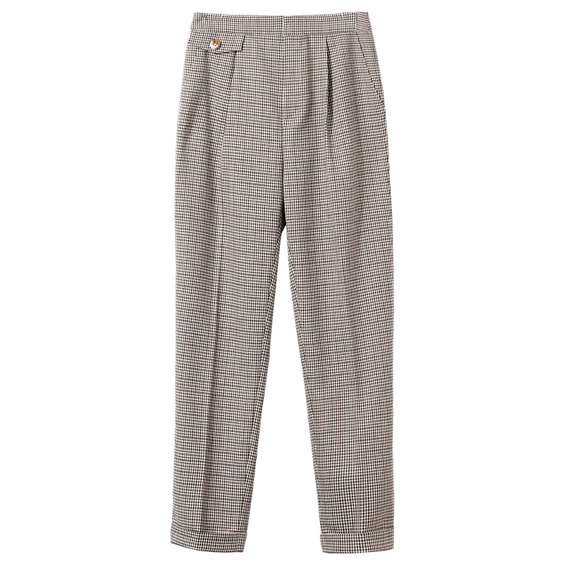 OSA高腰九分西装裤女显瘦百搭休闲格子直筒裤子秋冬季2020年新款